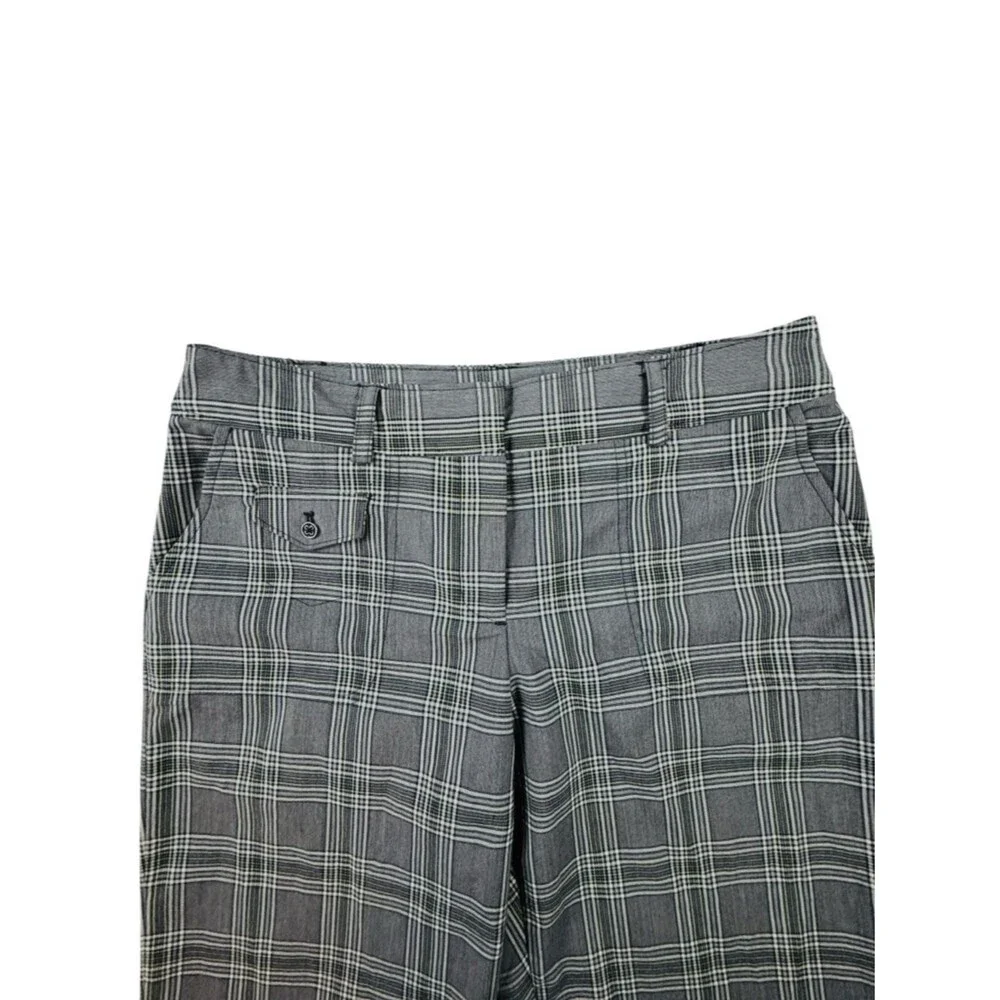IZOD XFG Plaid Golf Pants Women's 10 Gray White Stretch Ankle Preppy Golfcore